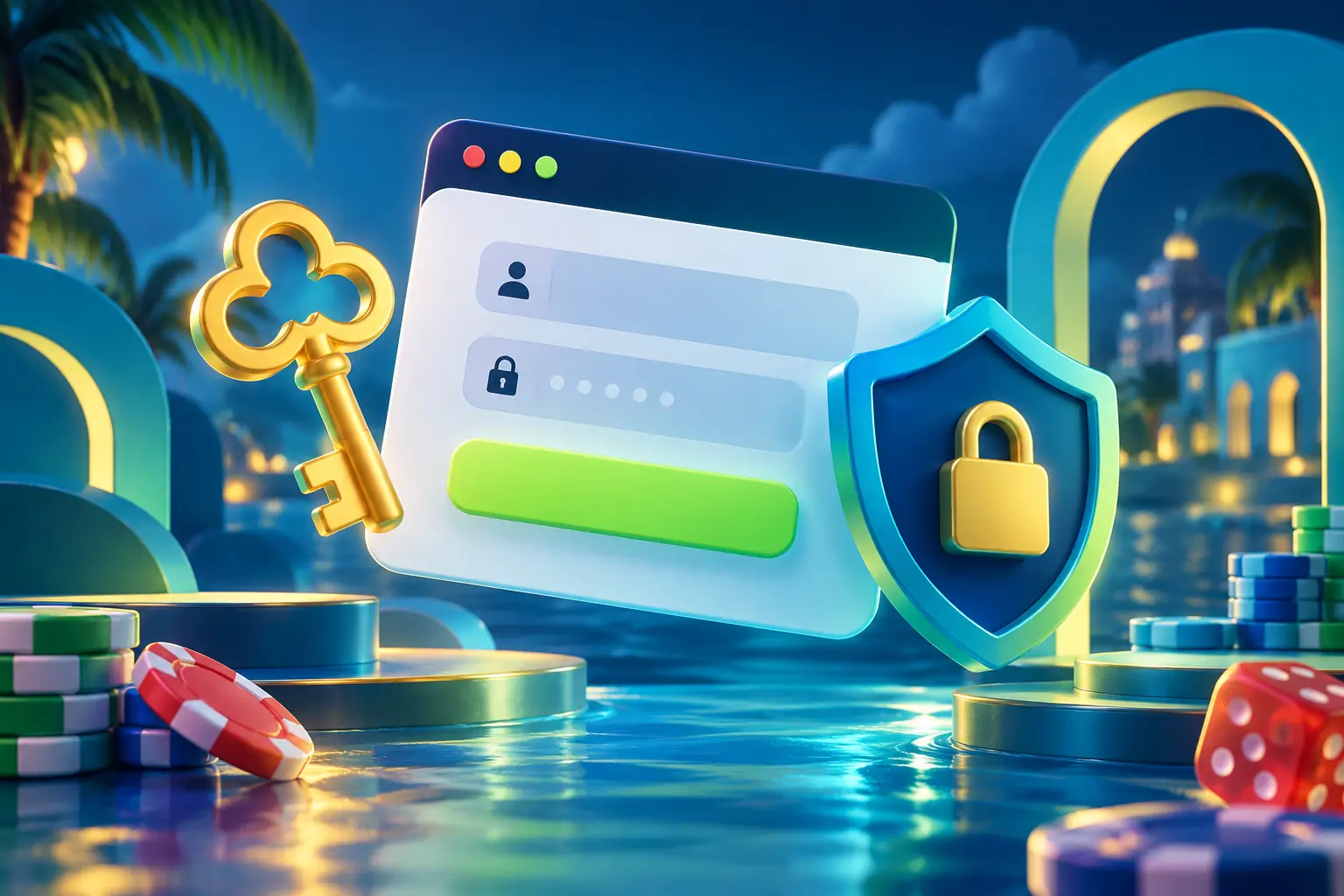 Account sign-in panel with a key and security shield