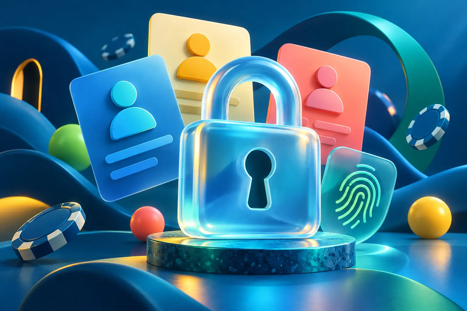 Lock protecting personal profile cards and a fingerprint